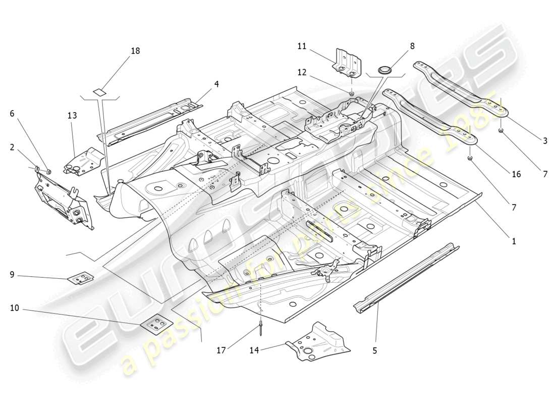 maserati ghibli (2014) central structural frames and sheet panels part diagram