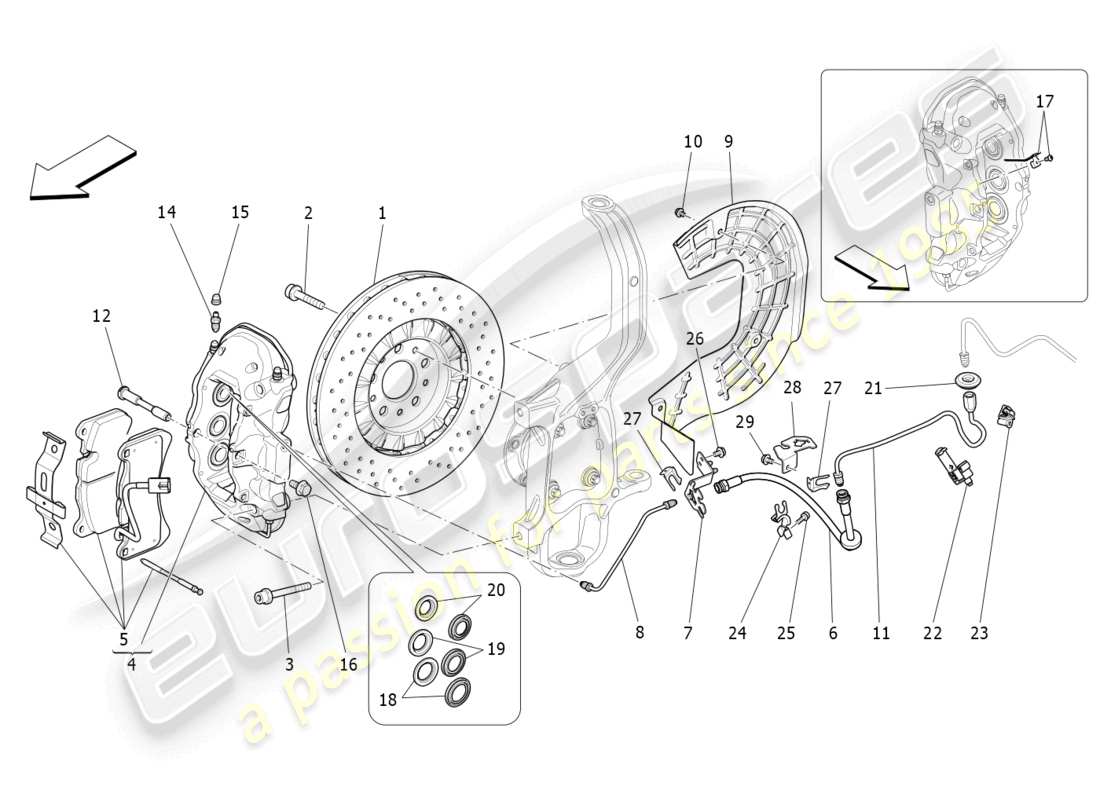 maserati ghibli (2014) braking devices on front wheels part diagram