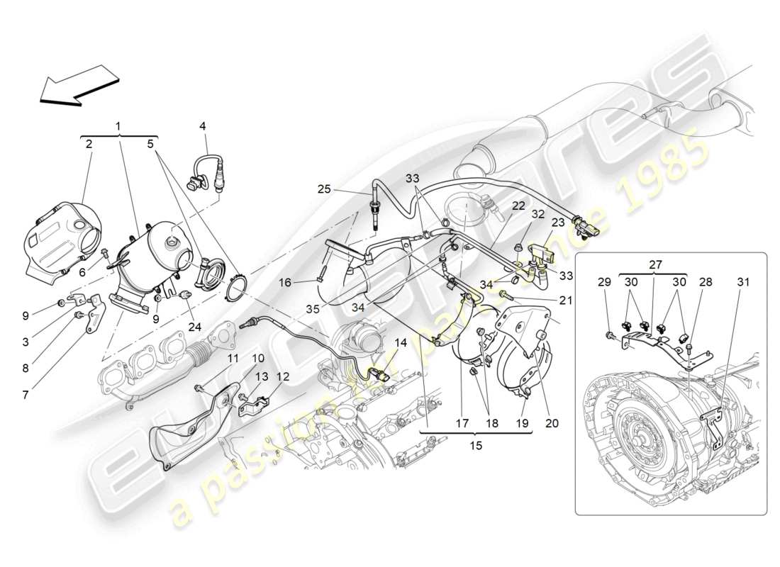 maserati ghibli (2014) pre-catalytic converters and catalytic converters part diagram