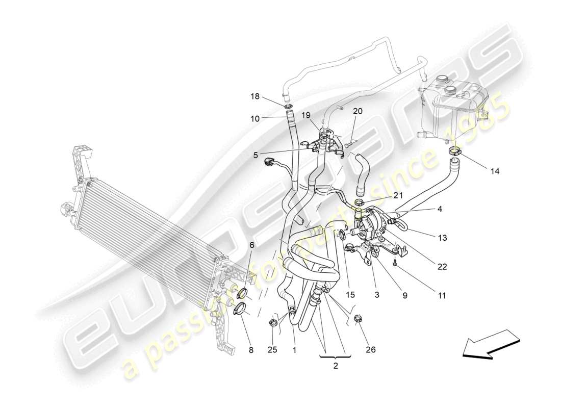 maserati ghibli (2018) cooling system: nourice and lines part diagram