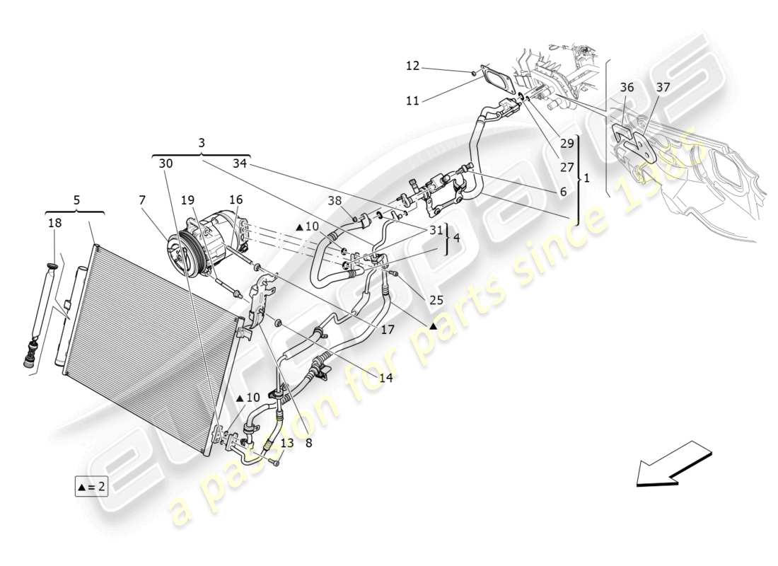 maserati levante gt (2022) a/c unit: engine compartment devices part diagram