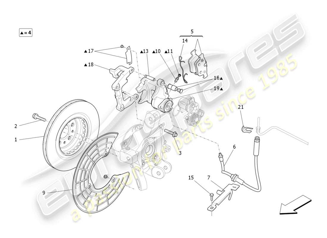 maserati ghibli (2017) braking devices on rear wheels part diagram