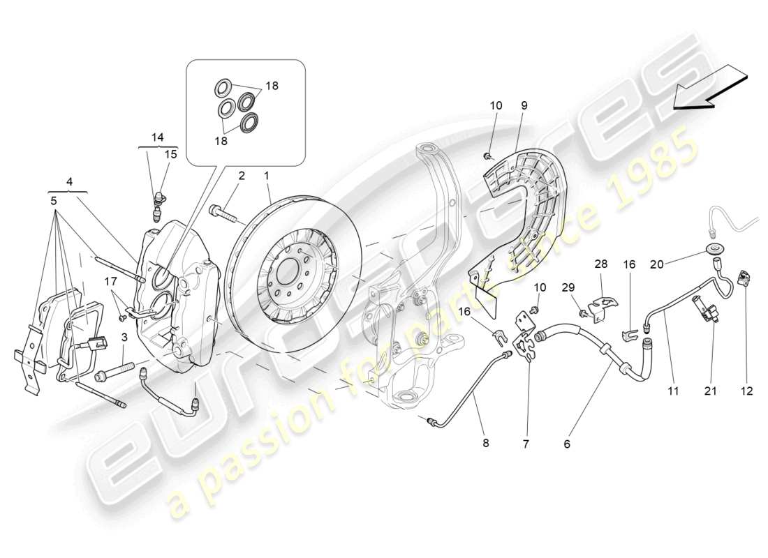 maserati ghibli (2014) braking devices on front wheels part diagram