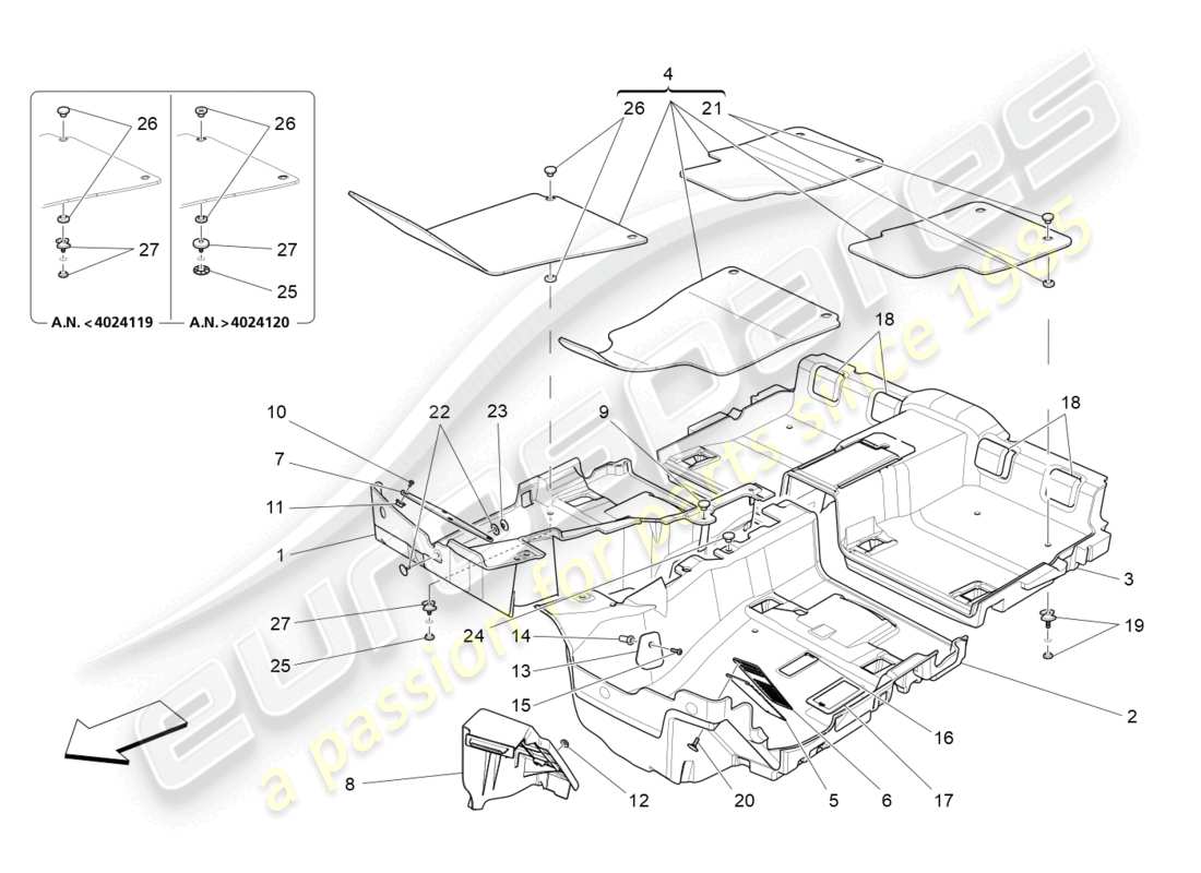 maserati quattroporte (2018) passenger compartment mats part diagram