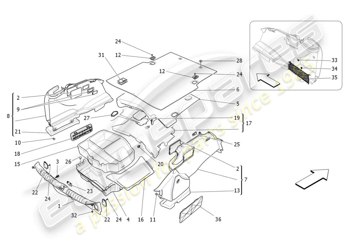 maserati ghibli (2016) luggage compartment mats part diagram