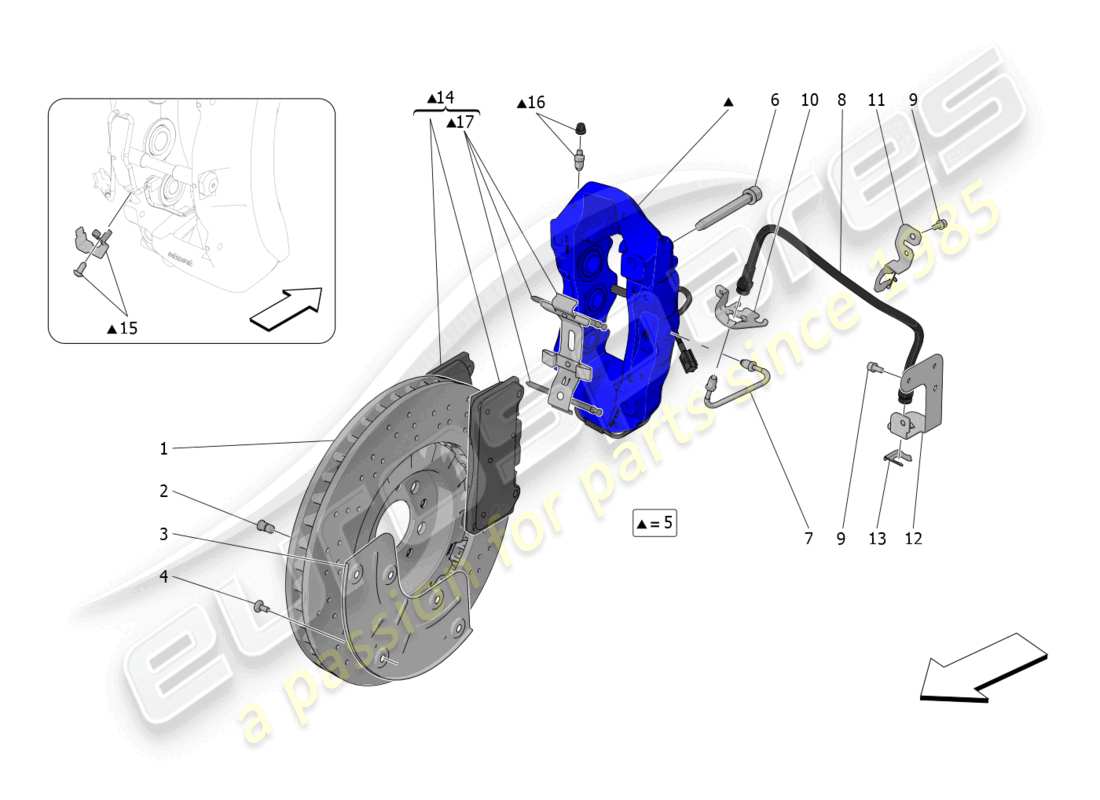 maserati mc20 (2023) braking devices on front wheels part diagram