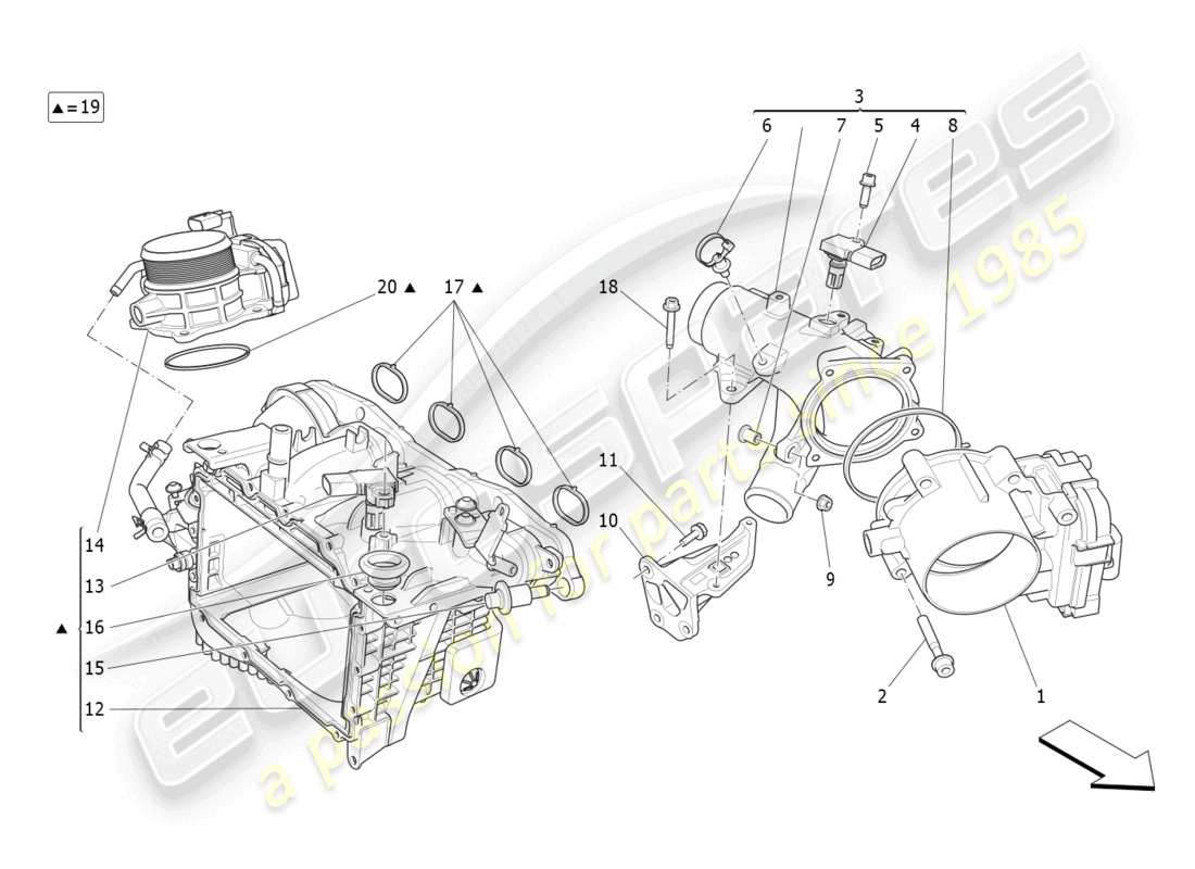 maserati ghibli fragment (2022) intake manifold and throttle body part diagram