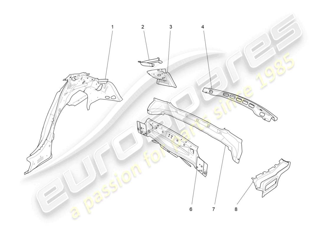 maserati ghibli (2014) bodywork and rear outer trim panels part diagram