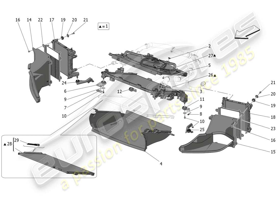 maserati mc20 cielo (2023) cooling: air radiators and ducts part diagram