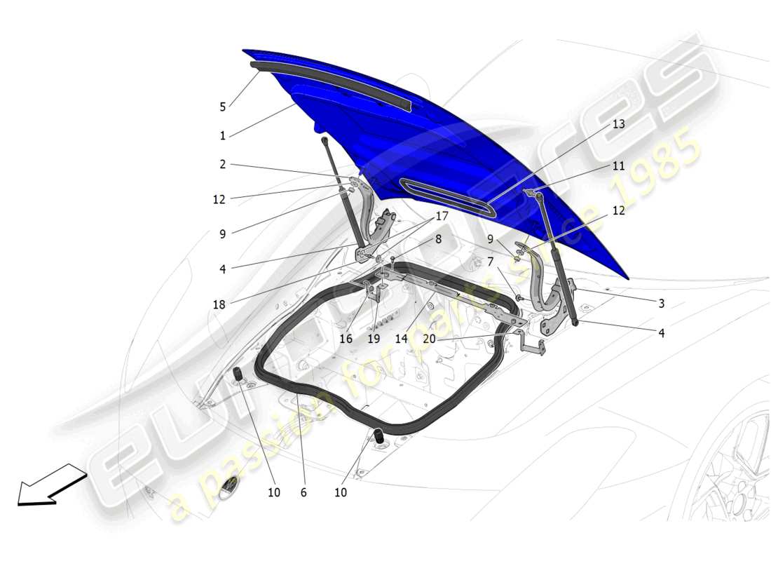 maserati mc20 cielo (2023) front lid part diagram