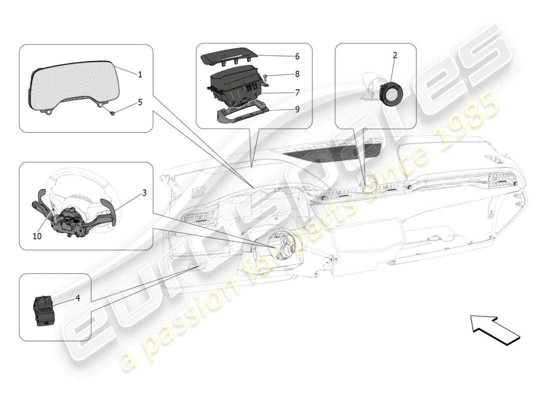 maserati grecale trofeo (2023) dashboard devices part diagram