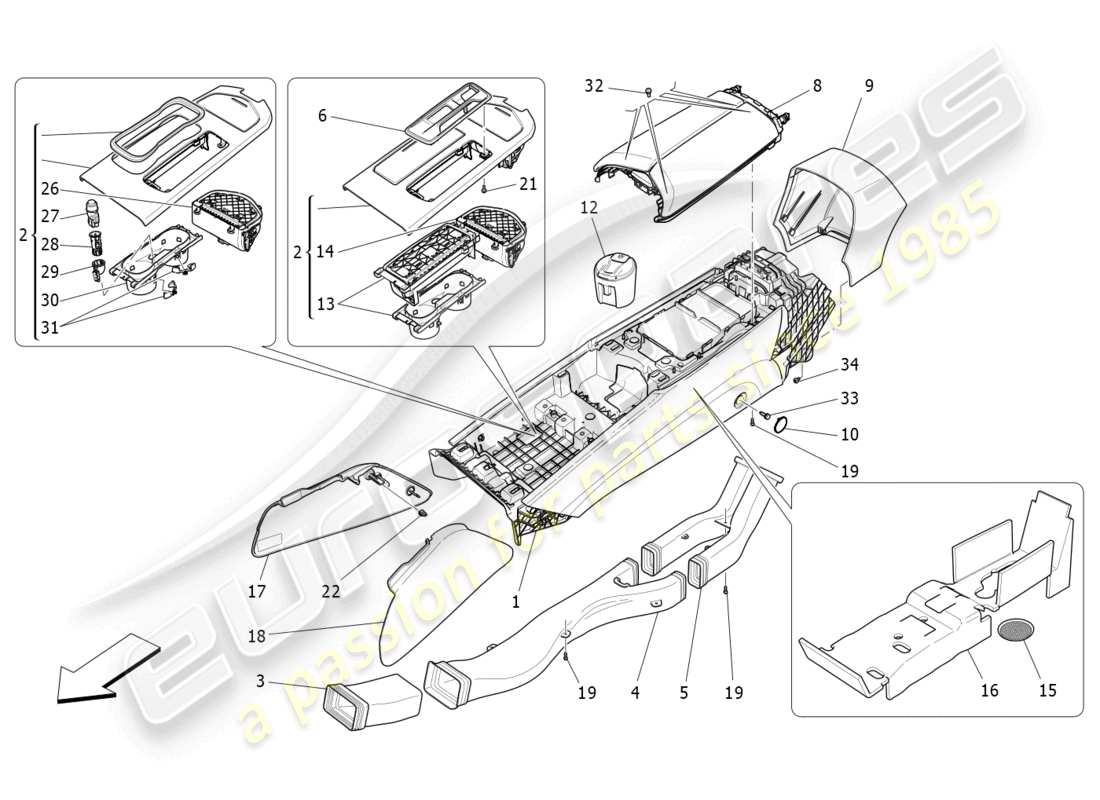 maserati ghibli (2016) accessory console and centre console part diagram