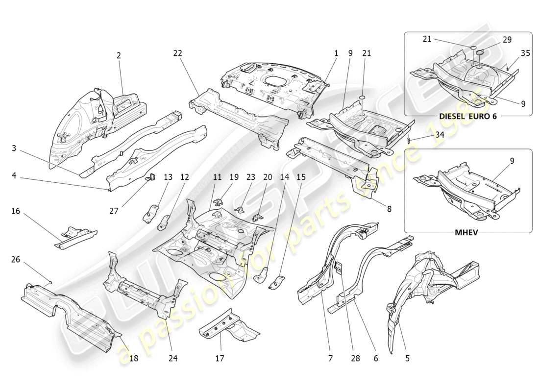 maserati ghibli (2016) rear structural frames and sheet panels part diagram