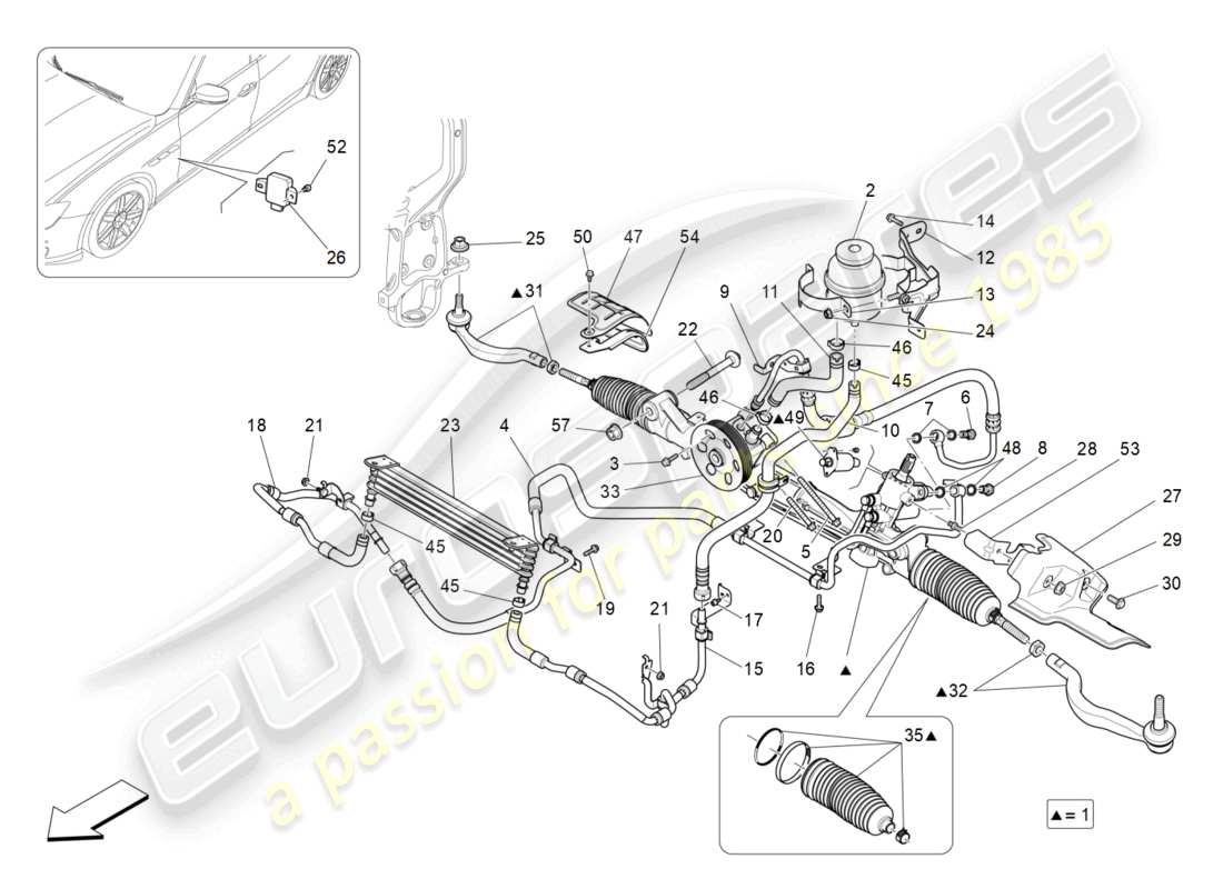 maserati ghibli (2016) complete steering rack unit part diagram