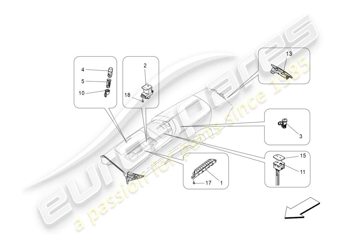 maserati ghibli (2016) centre console devices part diagram