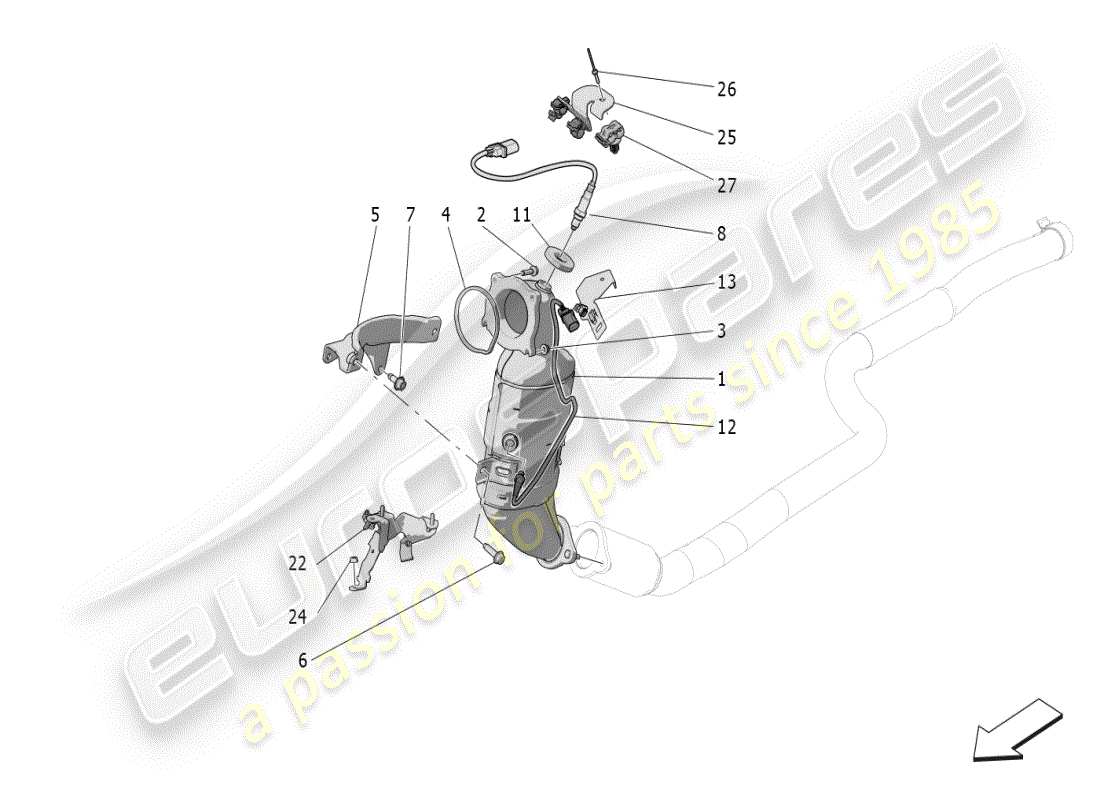 maserati grecale modena (2023) pre-catalytic converters and catalytic converters parts diagram