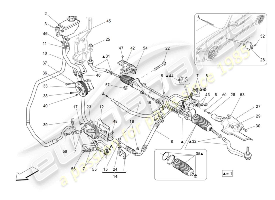 maserati ghibli (2014) complete steering rack unit part diagram