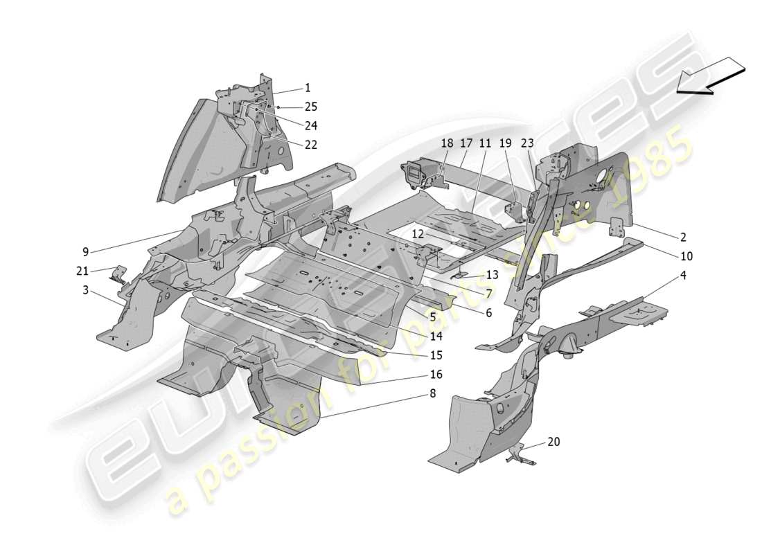 maserati grecale trofeo (2023) rear structural frames and sheet panels part diagram