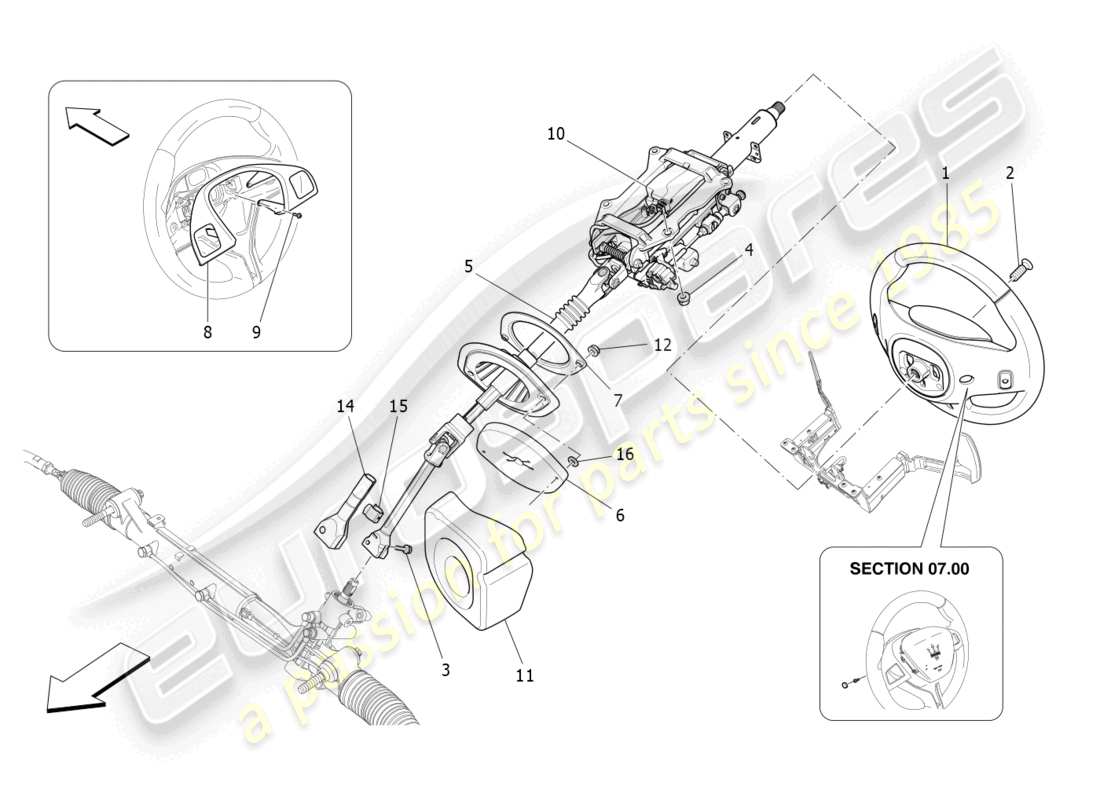 maserati quattroporte (2018) steering column and steering wheel unit part diagram