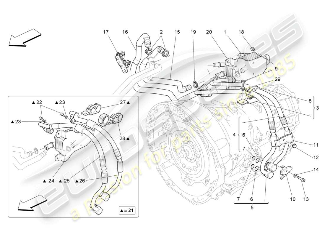 maserati quattroporte (2018) lubrication and gearbox oil cooling part diagram