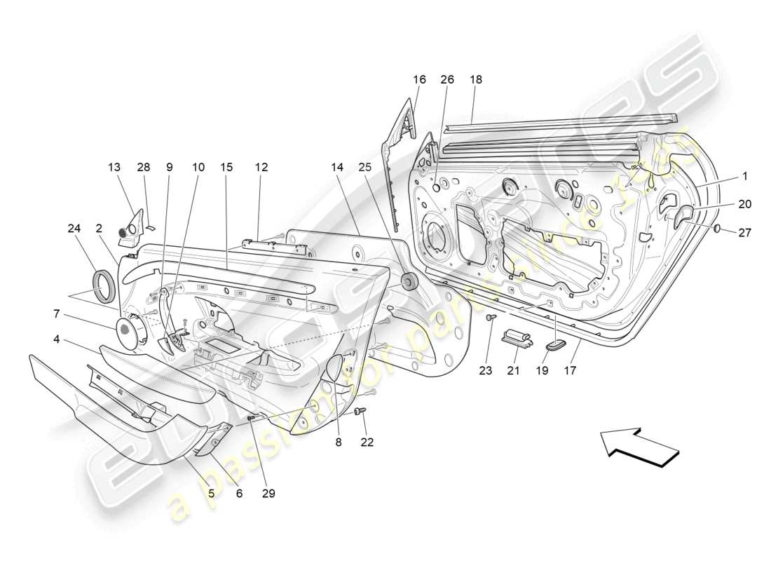 maserati grancabrio mc (2013) front doors: trim panels part diagram