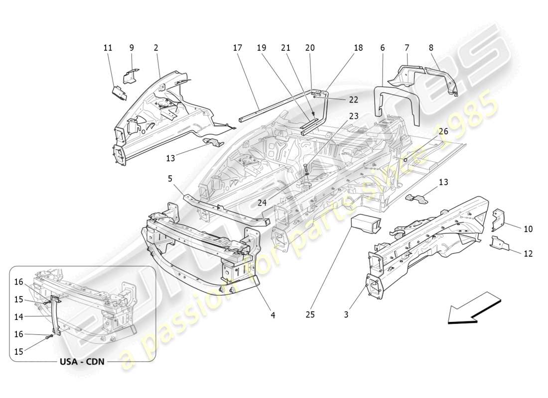 maserati grancabrio mc (2013) front structural frames and sheet panels part diagram