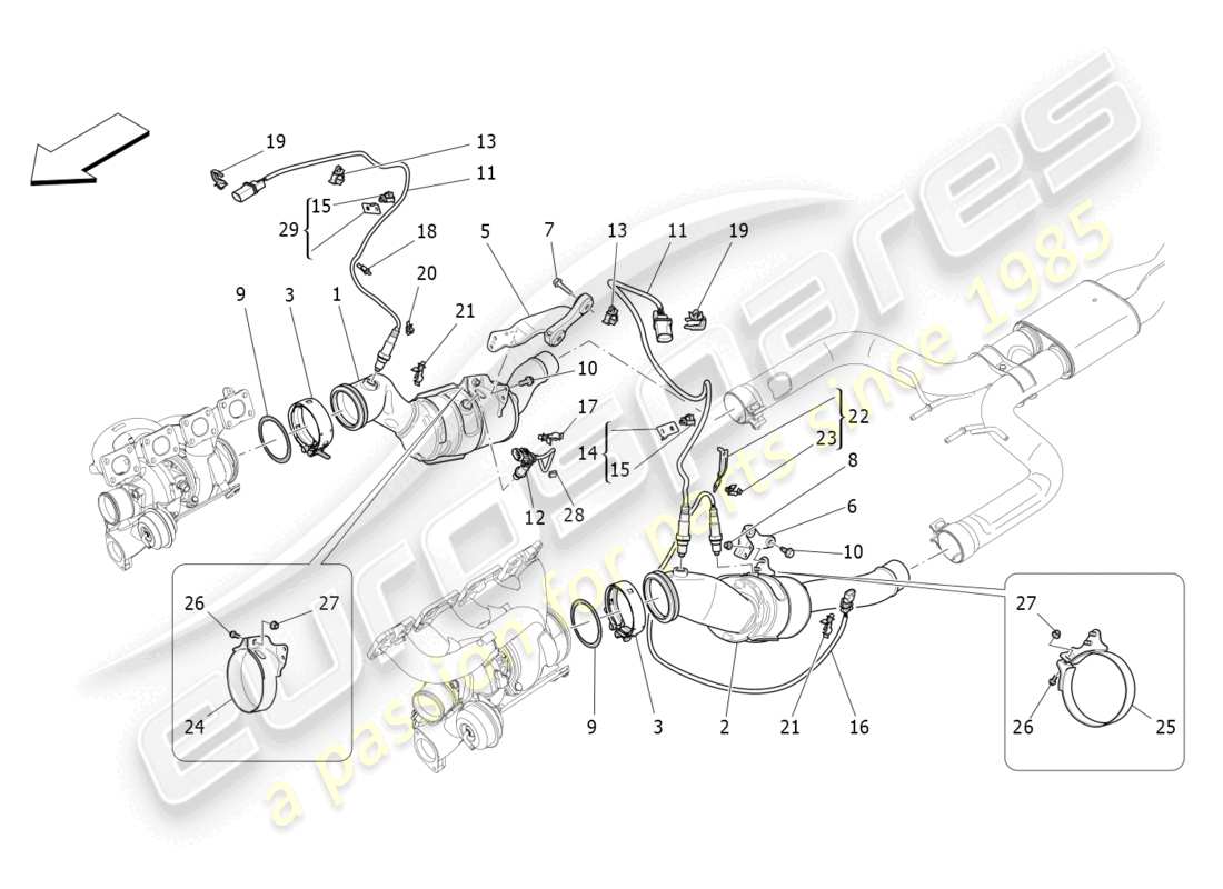 maserati levante gts (2020) pre-catalytic converters and catalytic converters part diagram