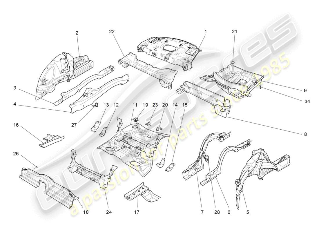 maserati ghibli (2015) rear structural frames and sheet panels part diagram