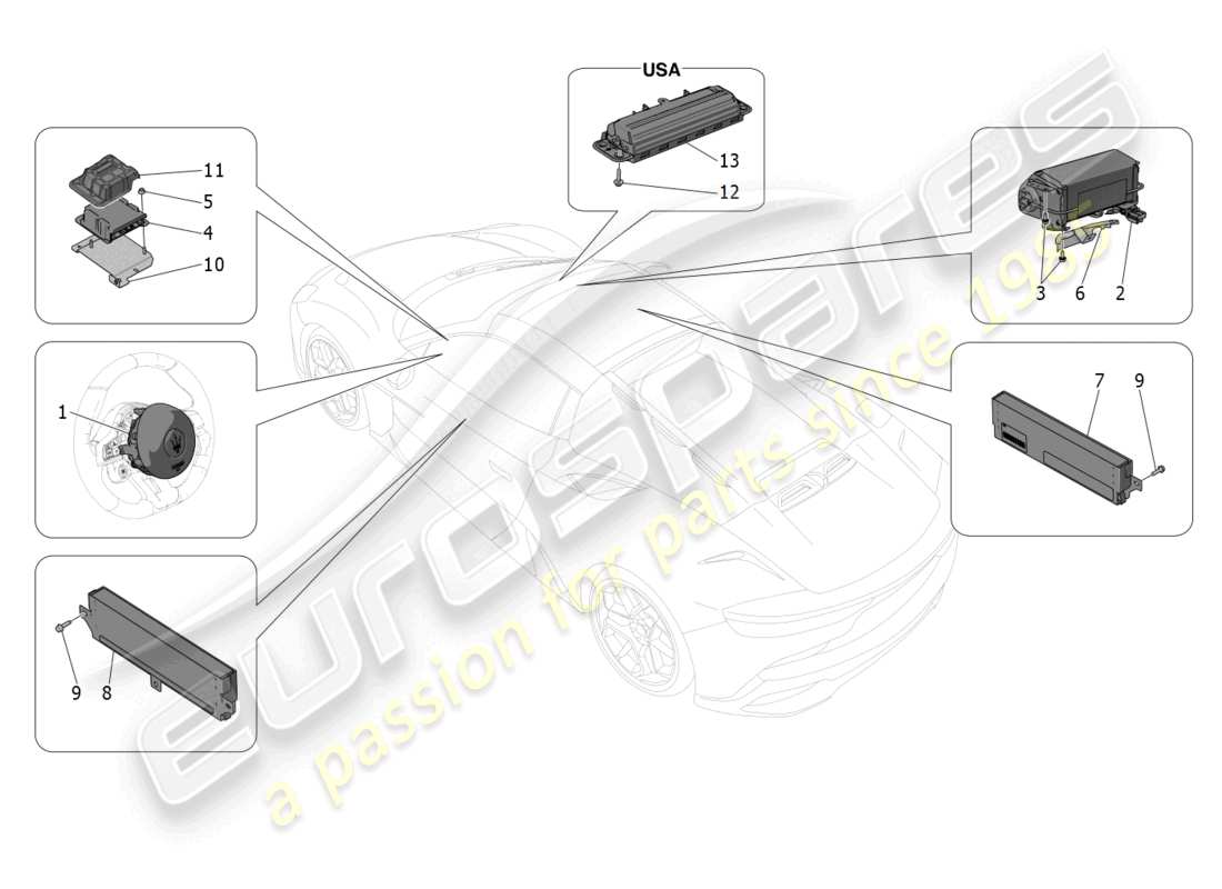 maserati mc20 cielo (2023) airbag system part diagram