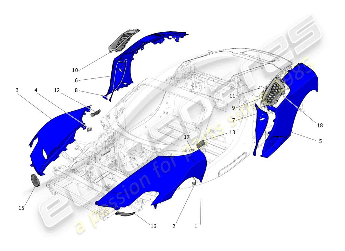 maserati mc20 cielo (2023) external covering part diagram