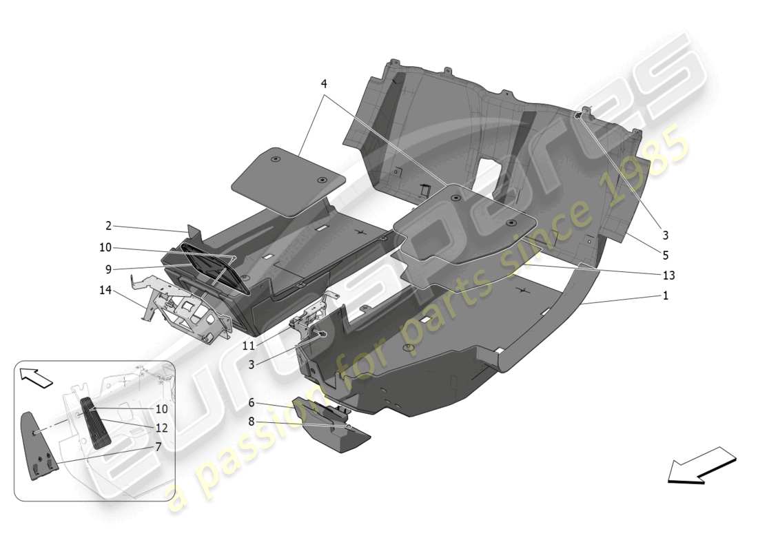 maserati mc20 cielo (2023) passenger compartment mats part diagram