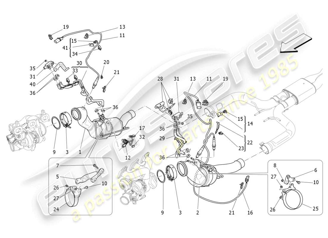 maserati levante gts (2020) pre-catalytic converters and catalytic converters part diagram