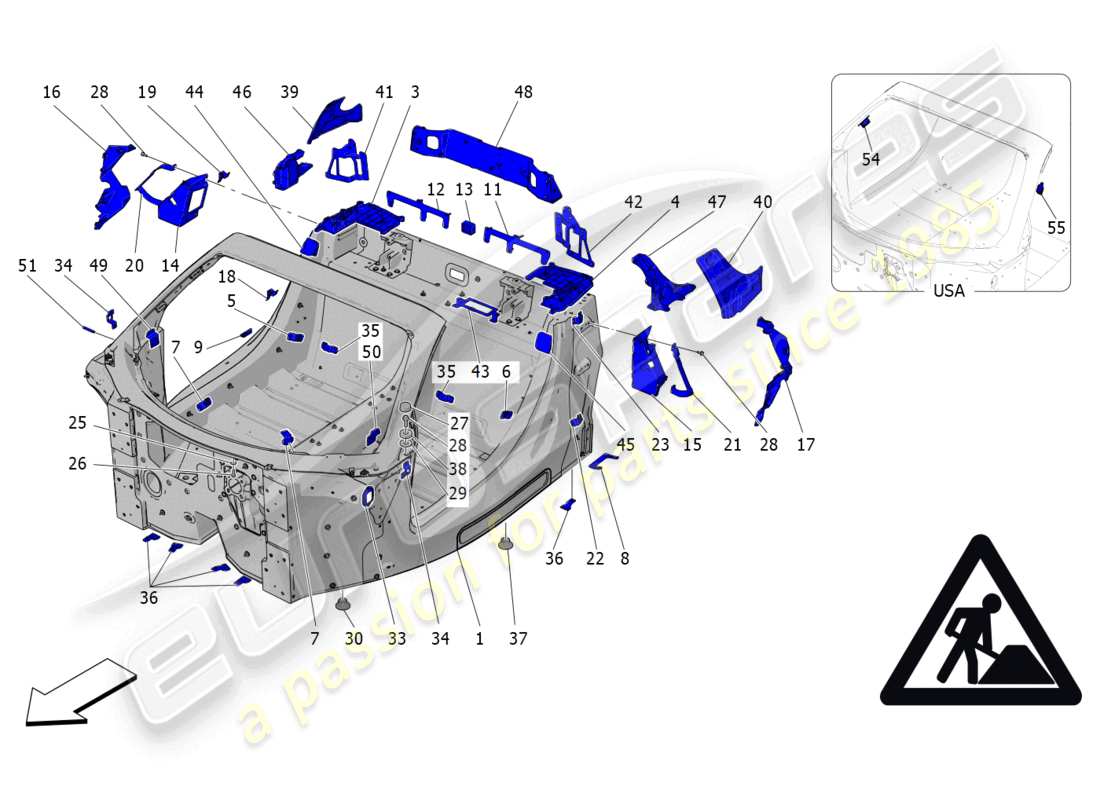 maserati mc20 cielo (2023) central monocoque part diagram