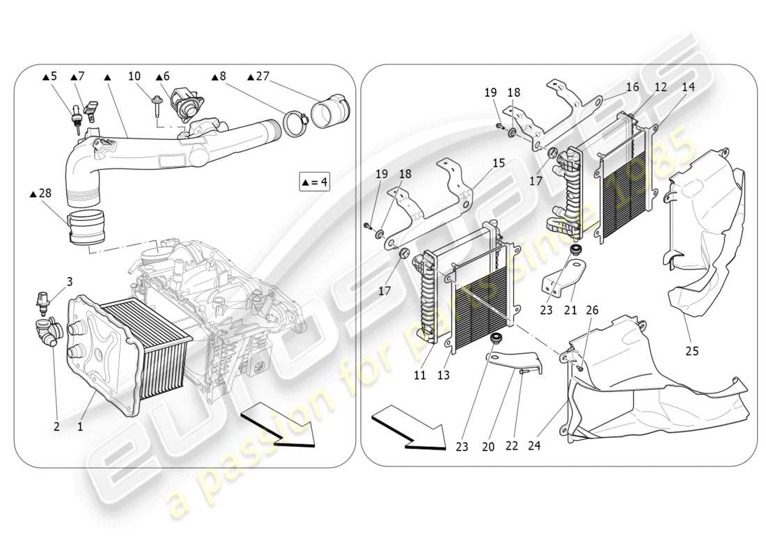 maserati levante gt (2022) intercooler system part diagram