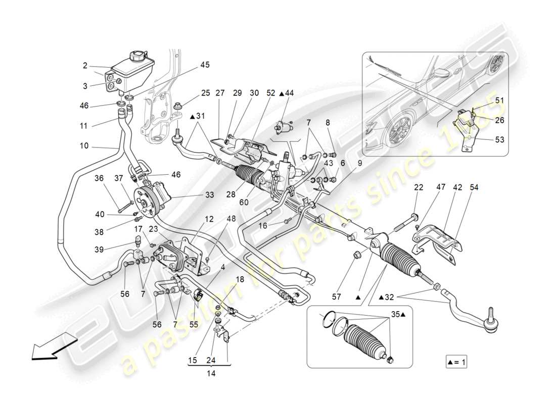 maserati ghibli (2016) complete steering rack unit part diagram