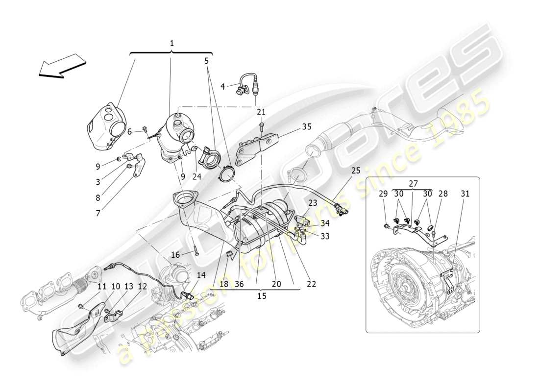 maserati levante (2019) pre-catalytic converters and catalytic converters part diagram