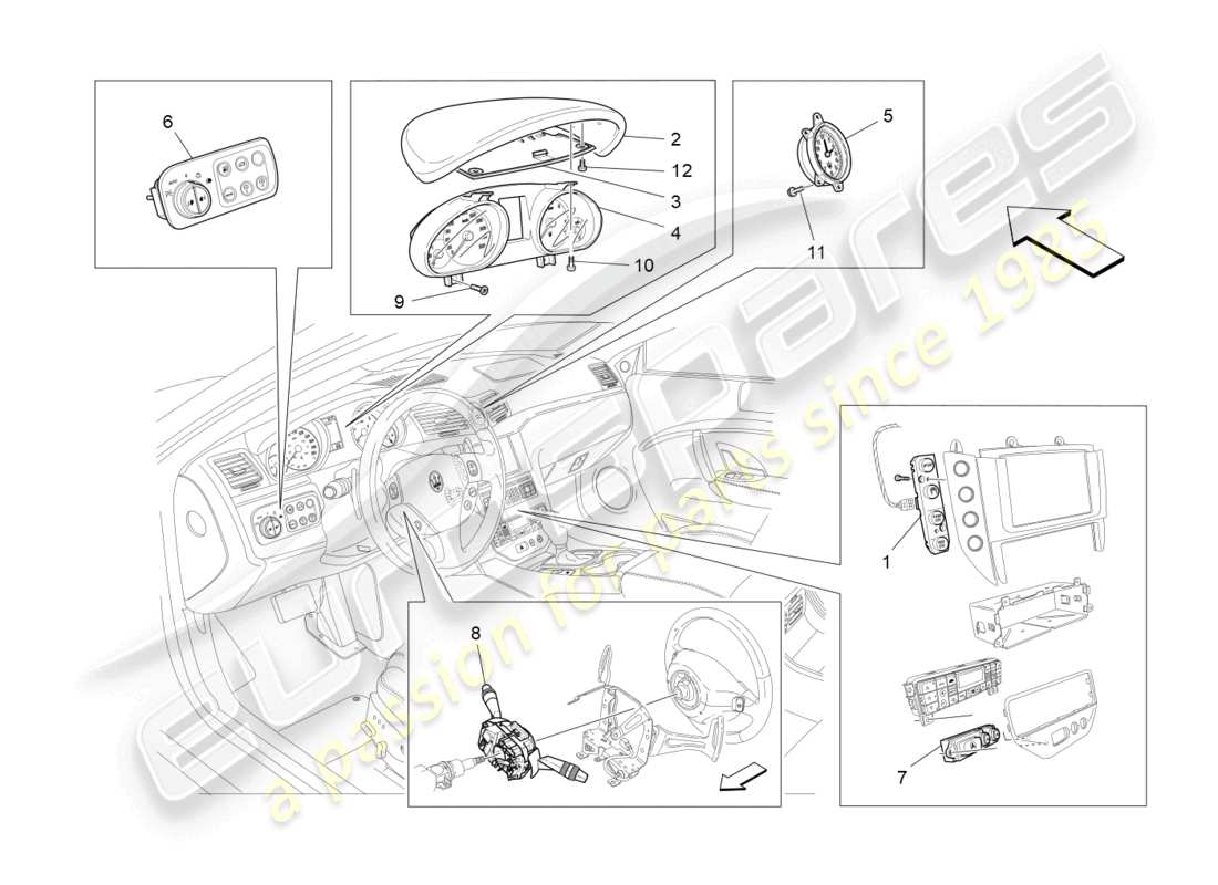 maserati granturismo mc stradale (2011) dashboard devices part diagram