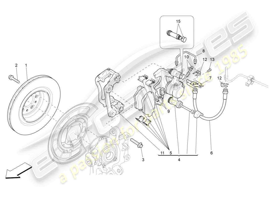 maserati ghibli (2016) braking devices on rear wheels part diagram