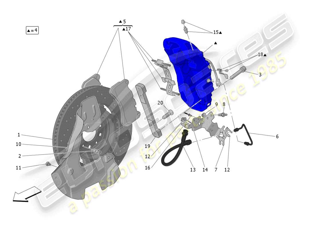 maserati grecale trofeo (2023) braking devices on front wheels part diagram