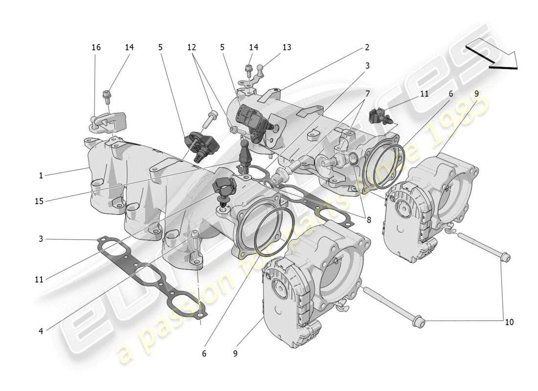 maserati grecale trofeo (2023) intake manifold and throttle body part diagram