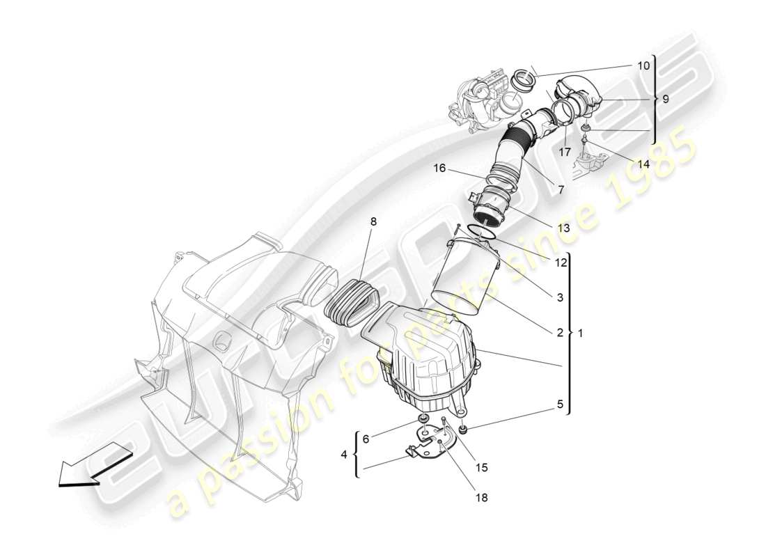 maserati ghibli (2016) air filter, air intake and ducts part diagram