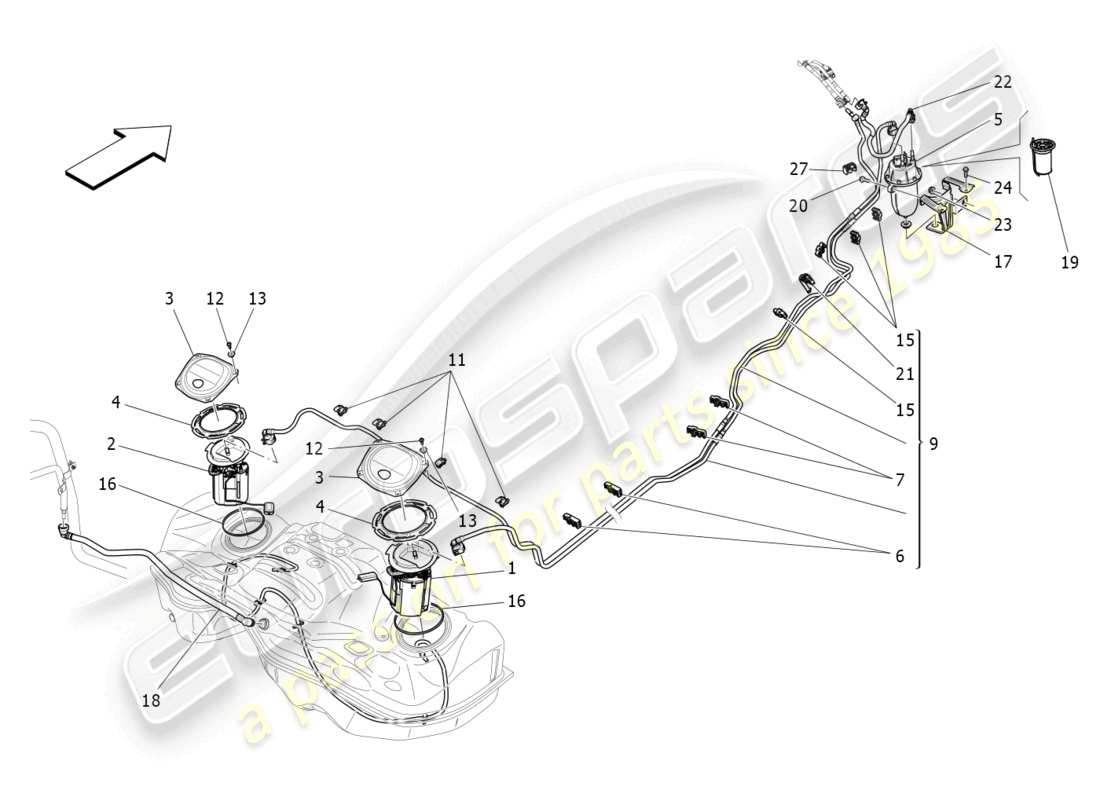 maserati ghibli (2015) fuel pumps and connection lines part diagram