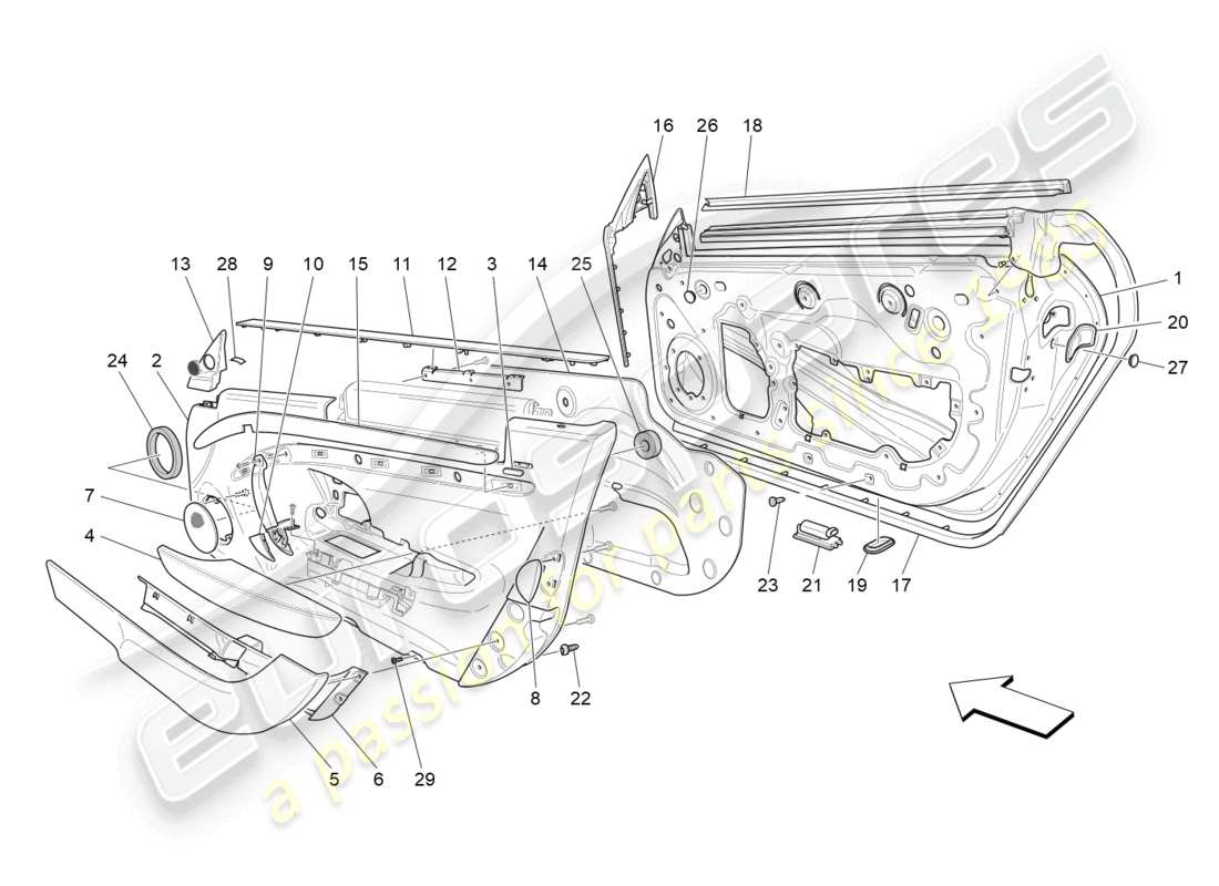 maserati granturismo mc stradale (2011) front doors: trim panels part diagram