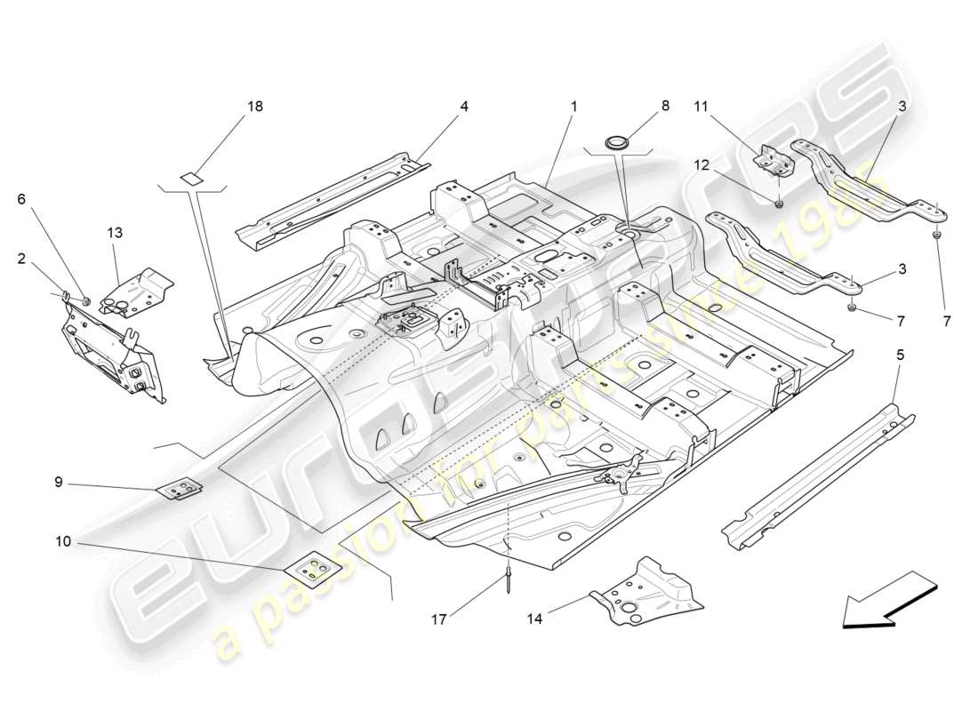 maserati levante (2020) central structural frames and sheet panels part diagram