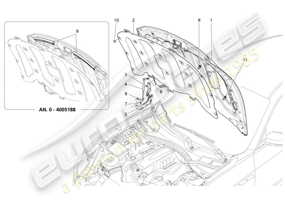 maserati quattroporte (2018) front lid part diagram