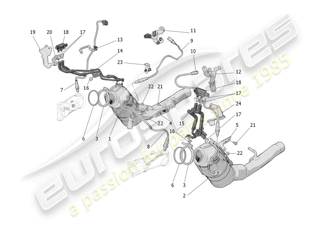 maserati grecale trofeo (2023) pre-catalytic converters and catalytic converters part diagram