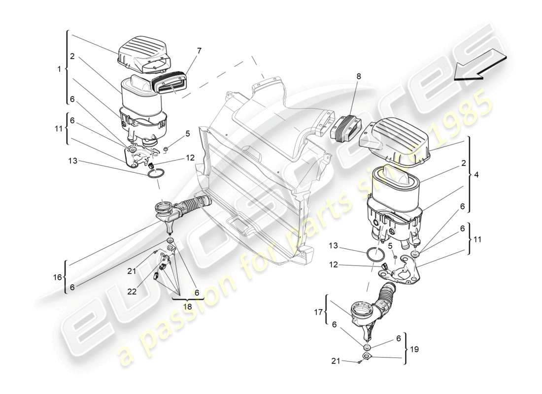 maserati ghibli (2018) air filter, air intake and ducts part diagram