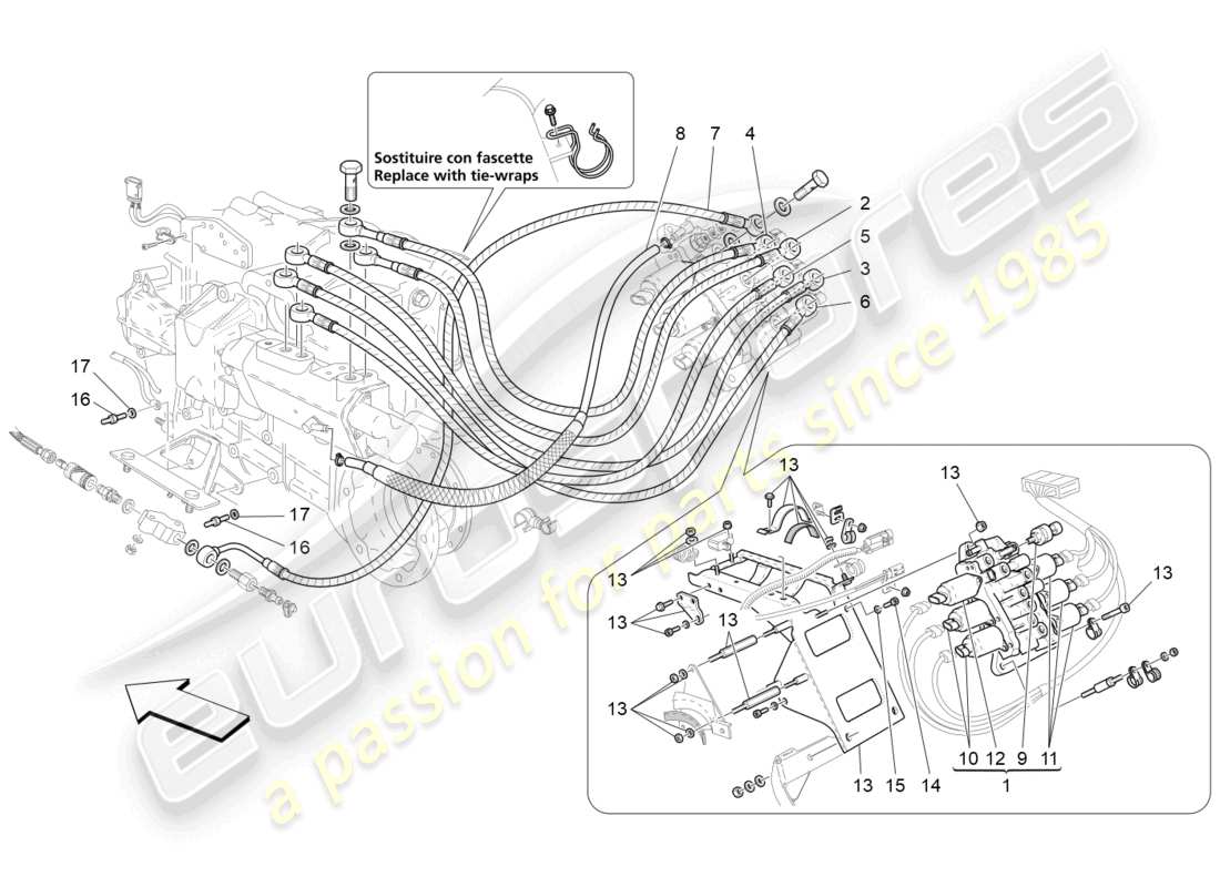 maserati granturismo mc stradale (2011) gearbox activation hydraulics: power unit part diagram