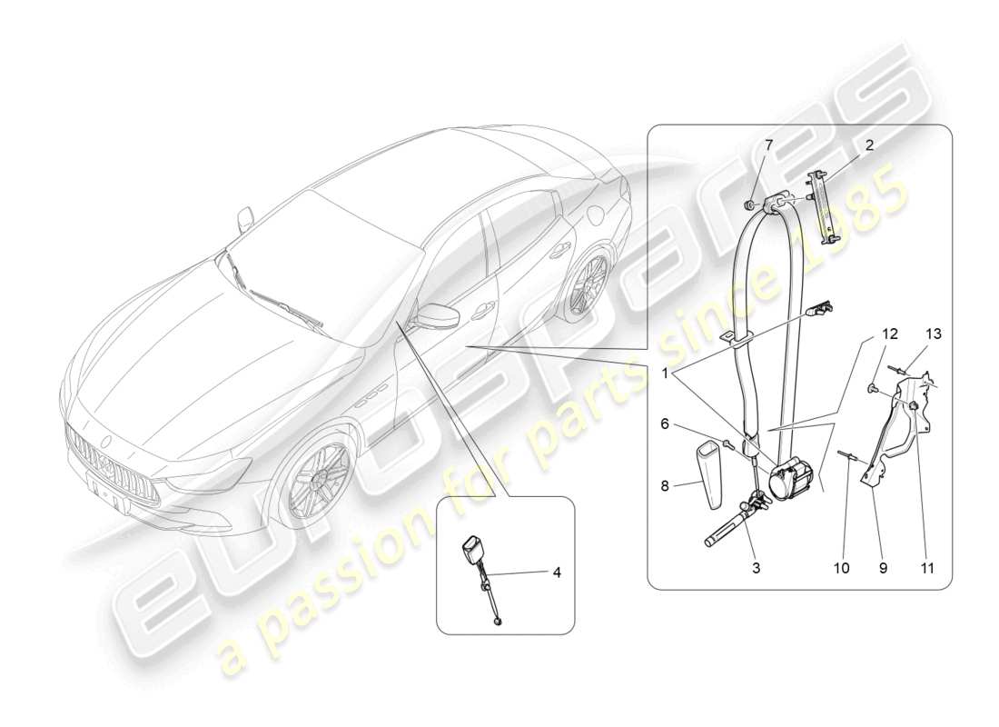 maserati ghibli (2014) front seatbelts part diagram