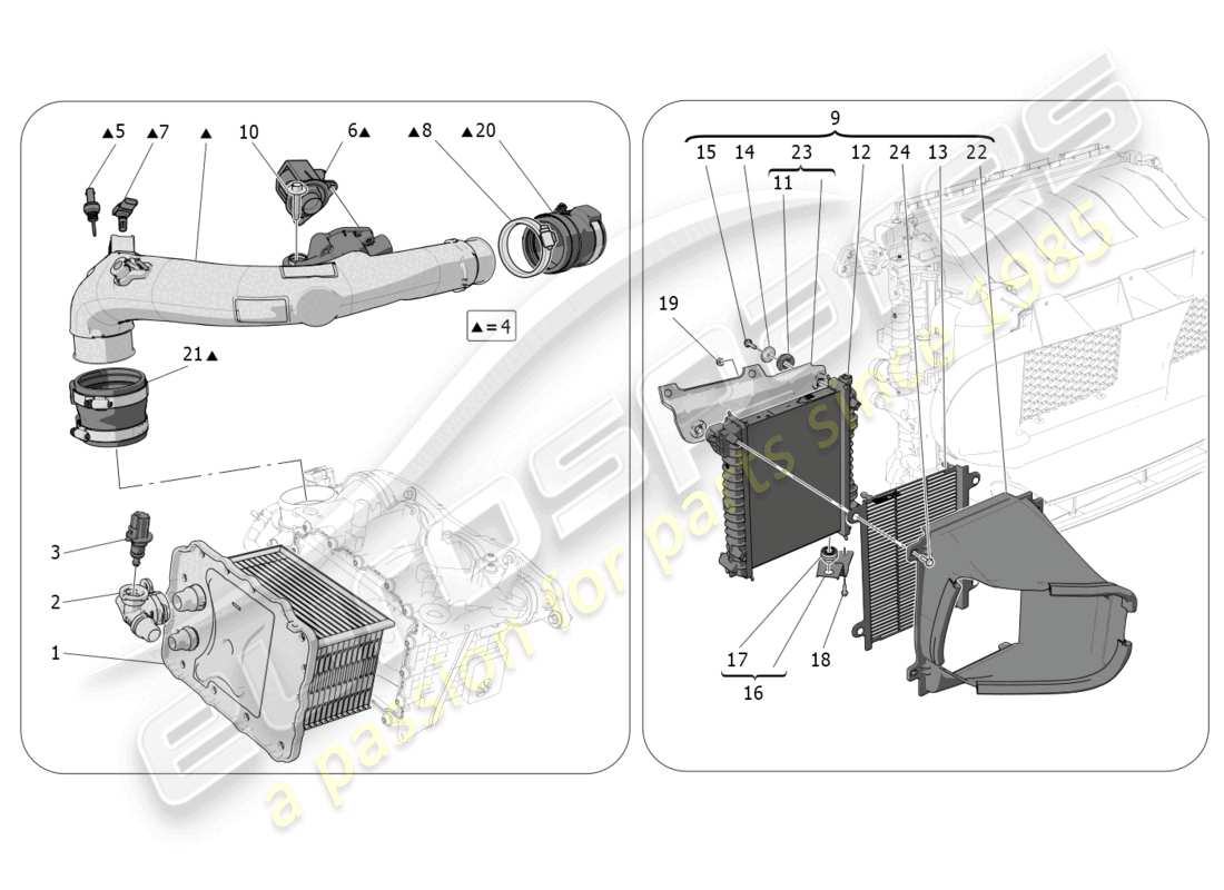 maserati grecale gt (2023) intercooler system part diagram